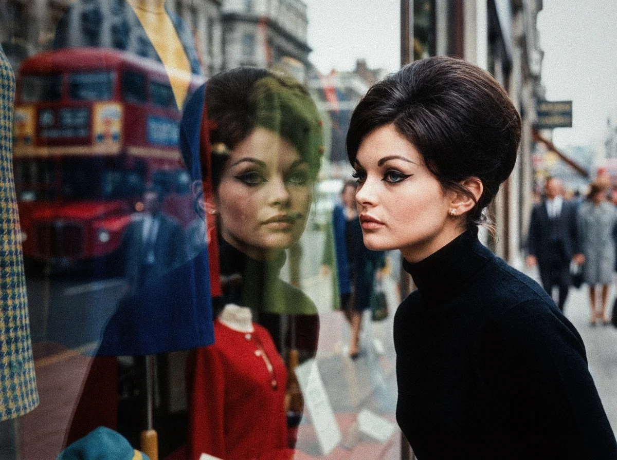 Valentina Valli studies her reflection in a London shop window